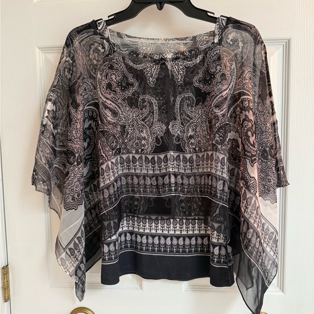 Elegant Black and Gray Paisley Women's Top - PS